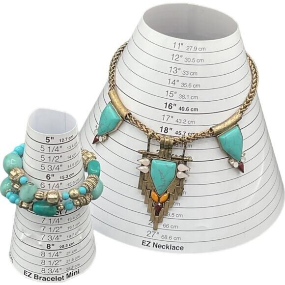 Azteca Native Necklace Gold Silver Tone Turquoise Cabochon Wire Wrap Bracelet - Picture 3 of 6